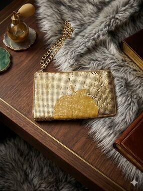 DKNY Gold Sequin Mesh Wristlet Clutch with Chain
